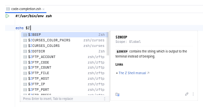 Code completion of Zsh builtin variables
