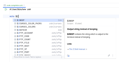 Code-Vervollständigung von eingebauten Zsh Variablen