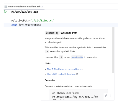 Quick documentation of Zsh modifiers