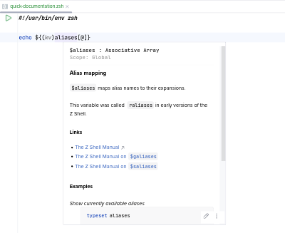 Schnelldokumentation der Zsh Variable $aliases